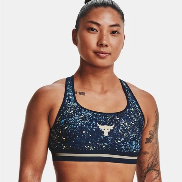 Under Armour Project Rock Printed CROSSBACK Sports Bra in Academy - Picture 5 of 14